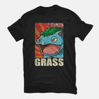 Grass! – Gaming Graphic T-Shirt in black, flat-lay product view