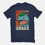 Grass! – Gaming Graphic T-Shirt in navy, flat-lay product view
