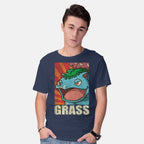 Model wearing navy Grass! – Gaming Graphic T-Shirt