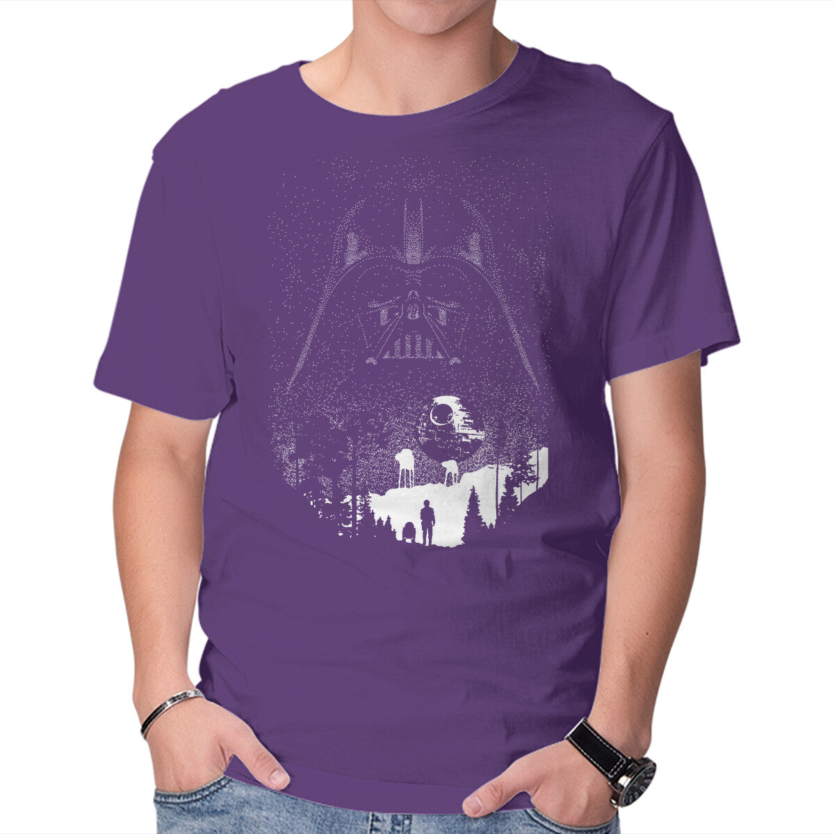 Evil Galaxy – Sci-Fi Graphic T-Shirt in purple, product display