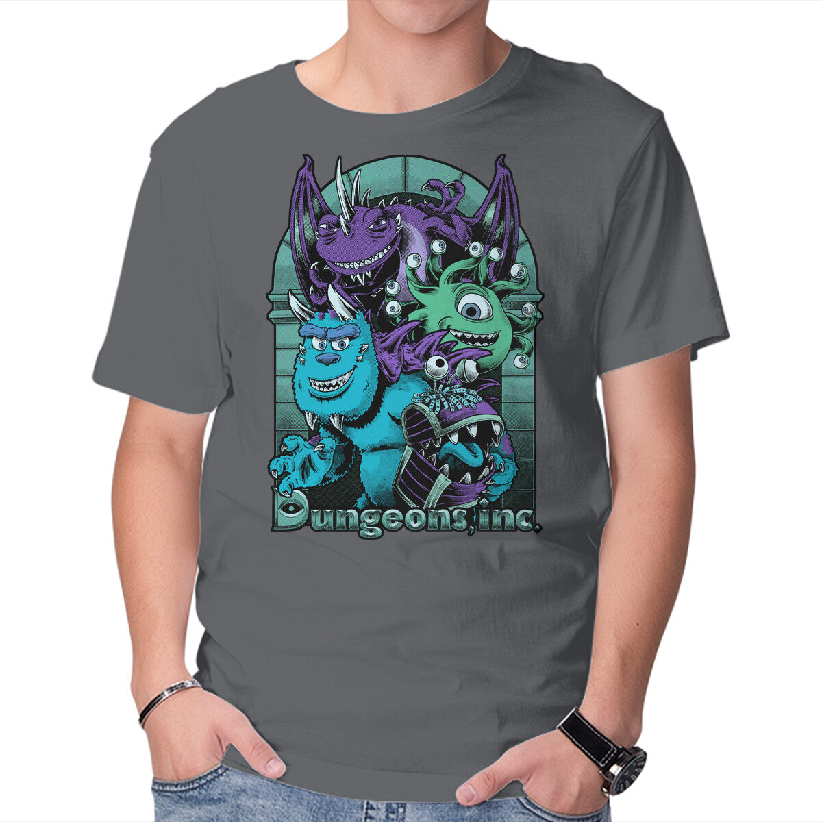 Dungeons Inc – Movie Graphic T-Shirt in charcoal, product display