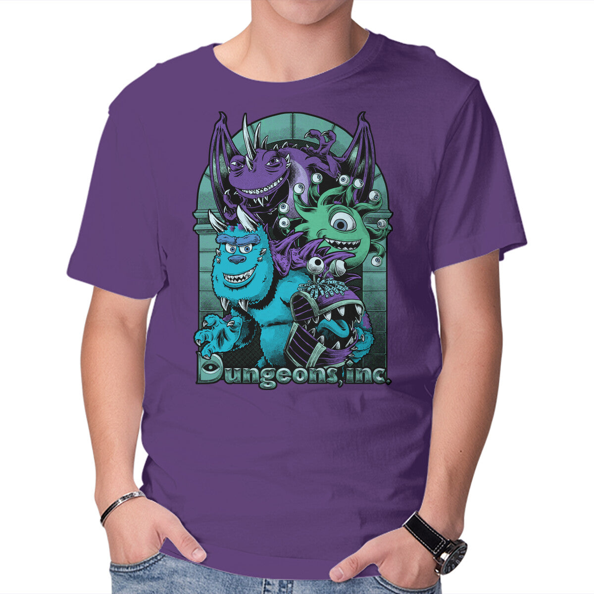 Dungeons Inc – Movie Graphic T-Shirt in purple, product display