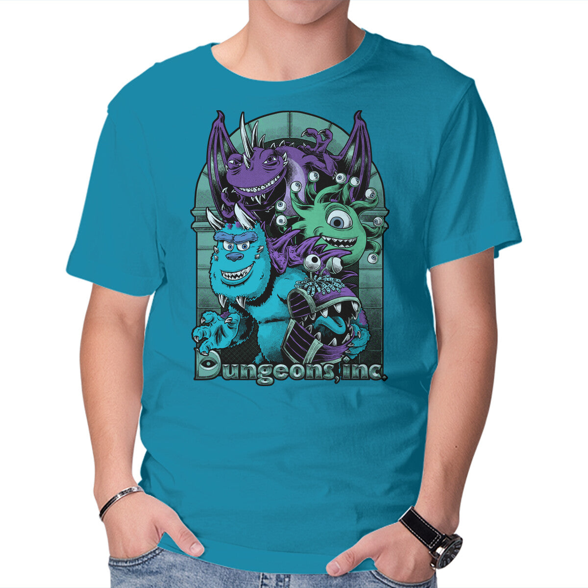 Dungeons Inc – Movie Graphic T-Shirt in turquoise, product display