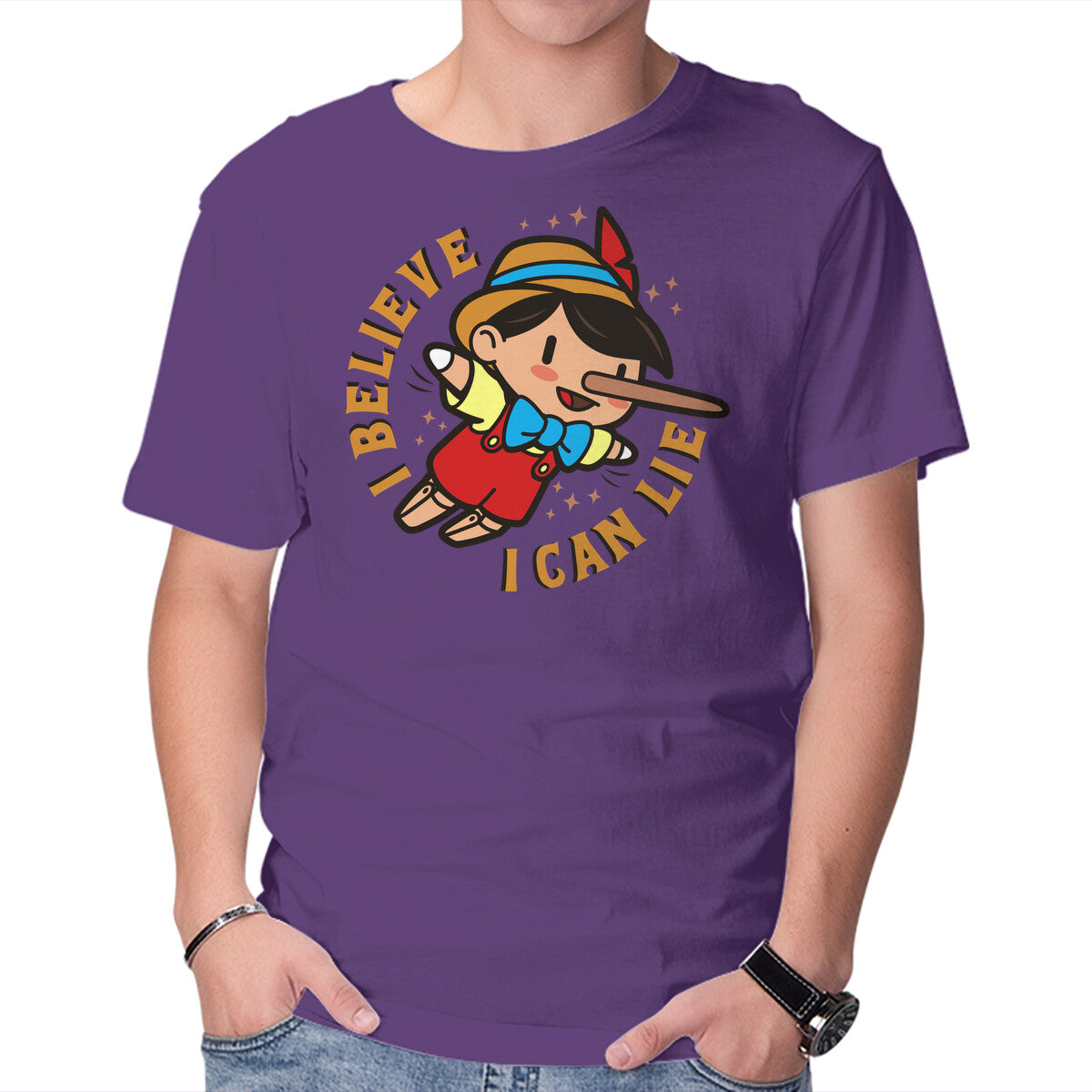 I Believe I Can Lie – Funny Graphic T-Shirt in purple, product display