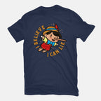 I Believe I Can Lie – Funny Graphic T-Shirt in navy, flat-lay product view