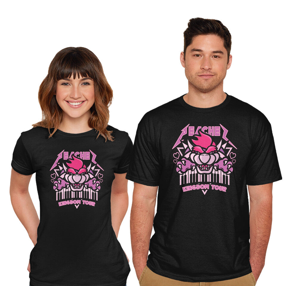 Model wearing black Peaches Tour – Music Graphic T-Shirt