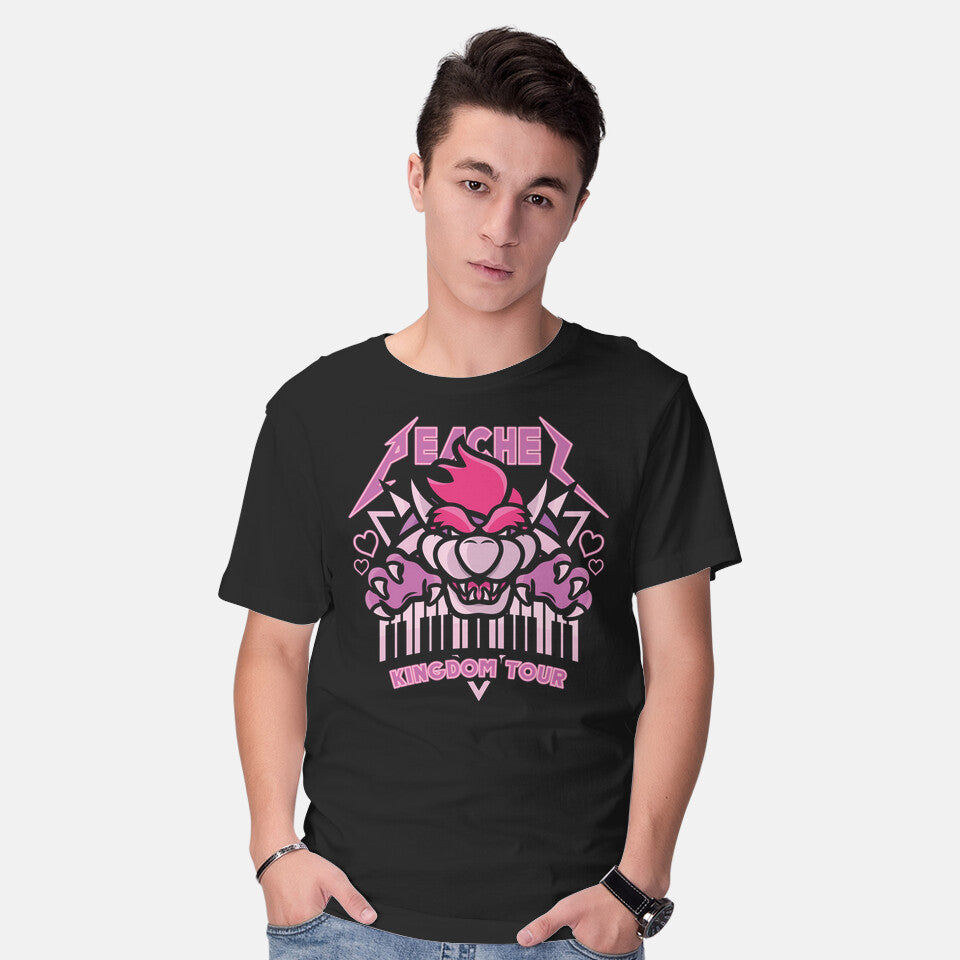 Model wearing black Peaches Tour – Music Graphic T-Shirt
