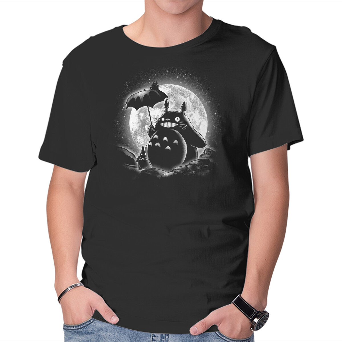 Moonlight Forest Friends – Anime Graphic T-Shirt in black, product display