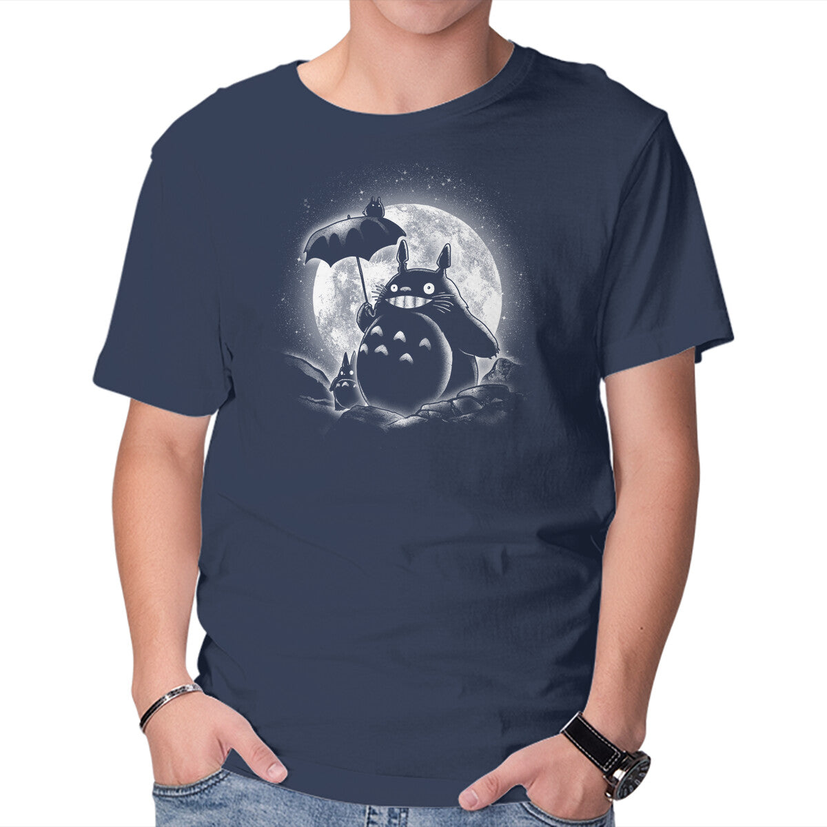 Moonlight Forest Friends – Anime Graphic T-Shirt in navy, product display