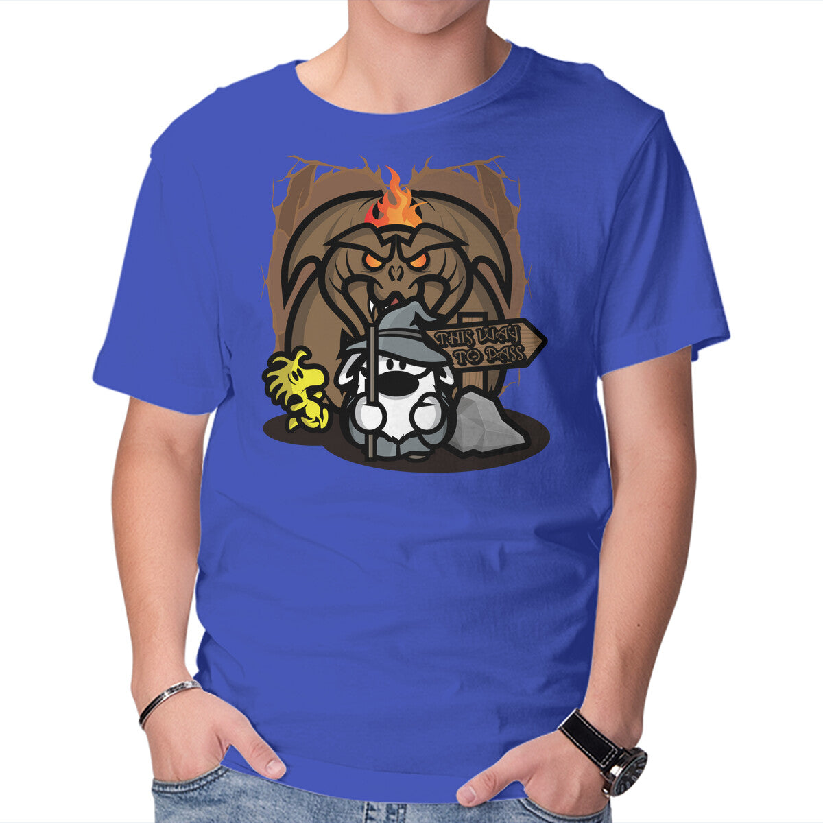 This Way To Pass – Dog Graphic T-Shirt in royal blue, product display
