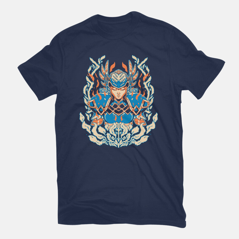 Valkyrie – Gaming Graphic T-Shirt in navy, flat-lay product view