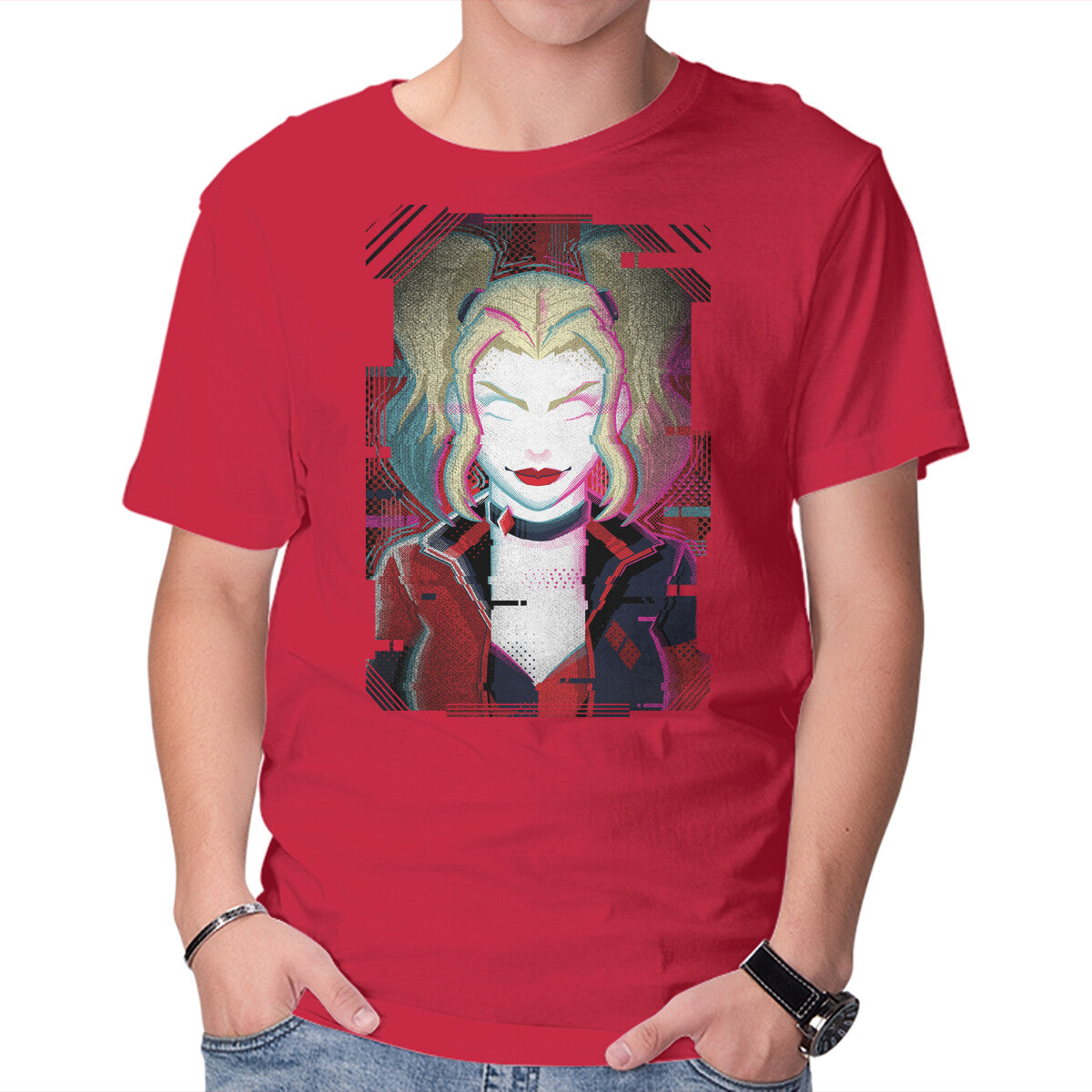 Harley Quinn Glitch – Movie Graphic T-Shirt in red, product display
