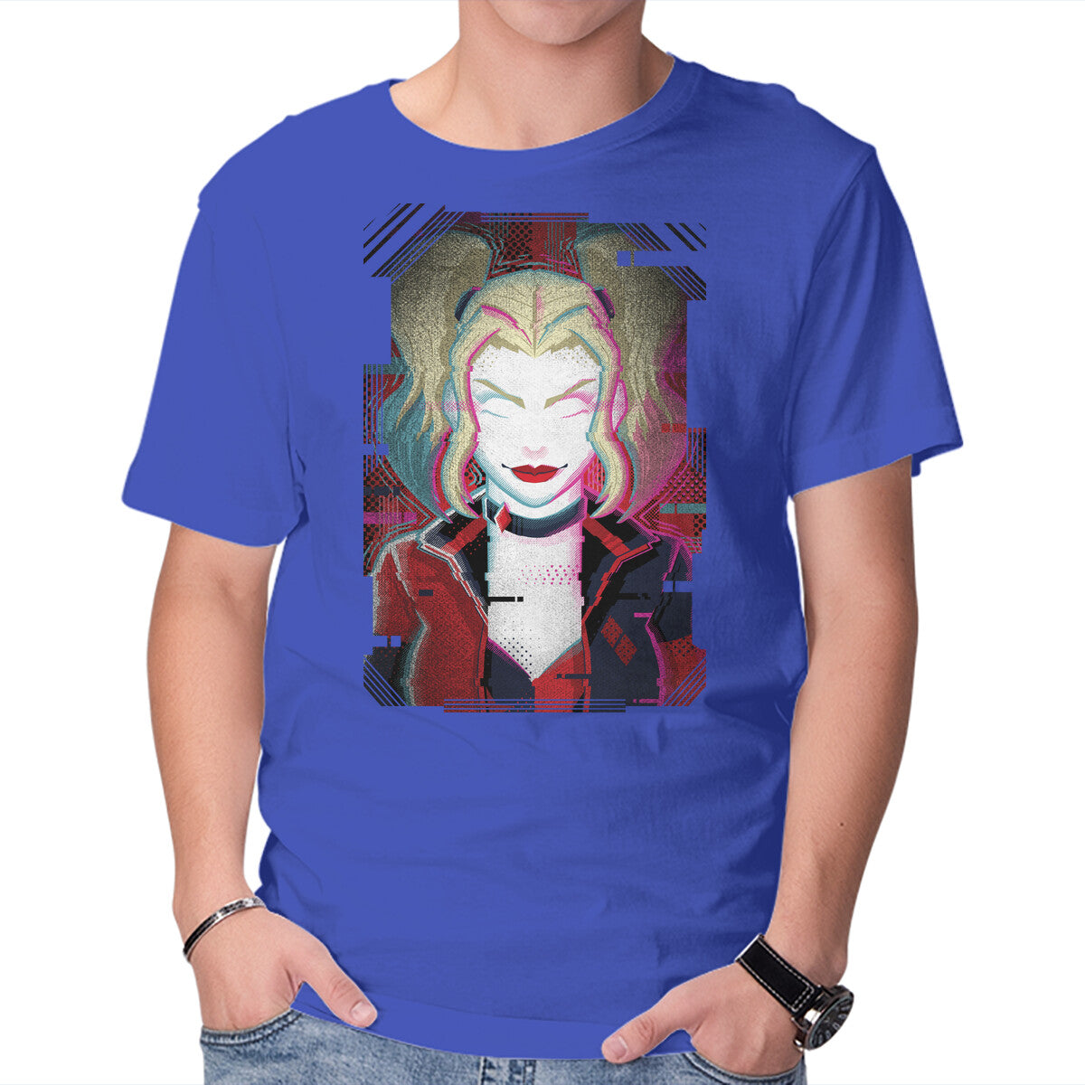Harley Quinn Glitch – Movie Graphic T-Shirt in royal blue, product display