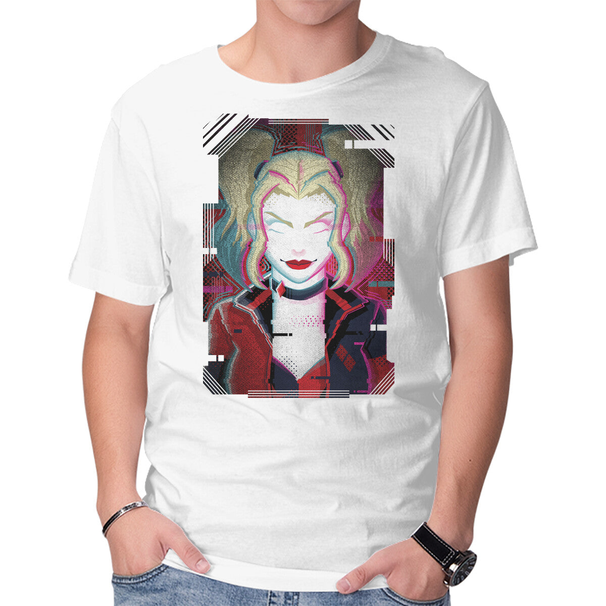 Harley Quinn Glitch – Movie Graphic T-Shirt in white, product display