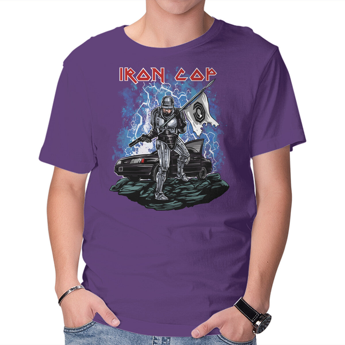 Iron Cop – Music Graphic T-Shirt in purple, product display