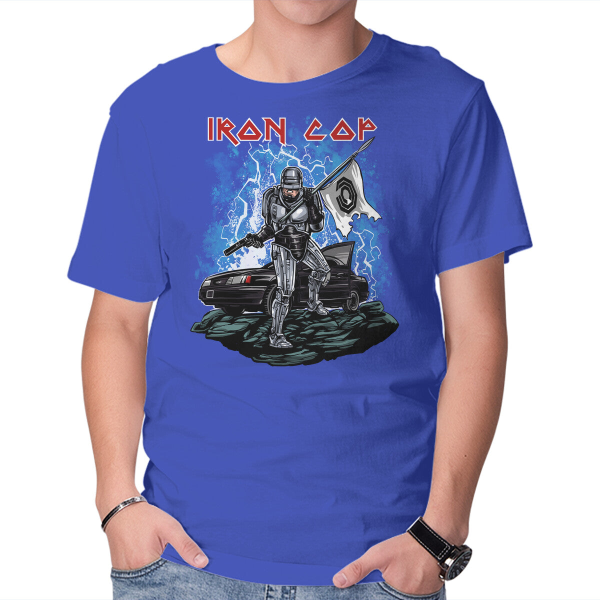 Iron Cop – Music Graphic T-Shirt in royal blue, product display