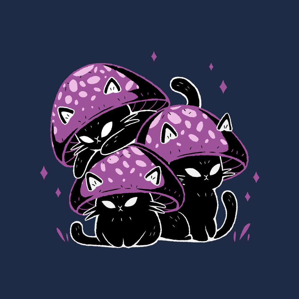 Mushroom Cats – Cat Graphic T-Shirt design artwork for navy graphic T-shirt