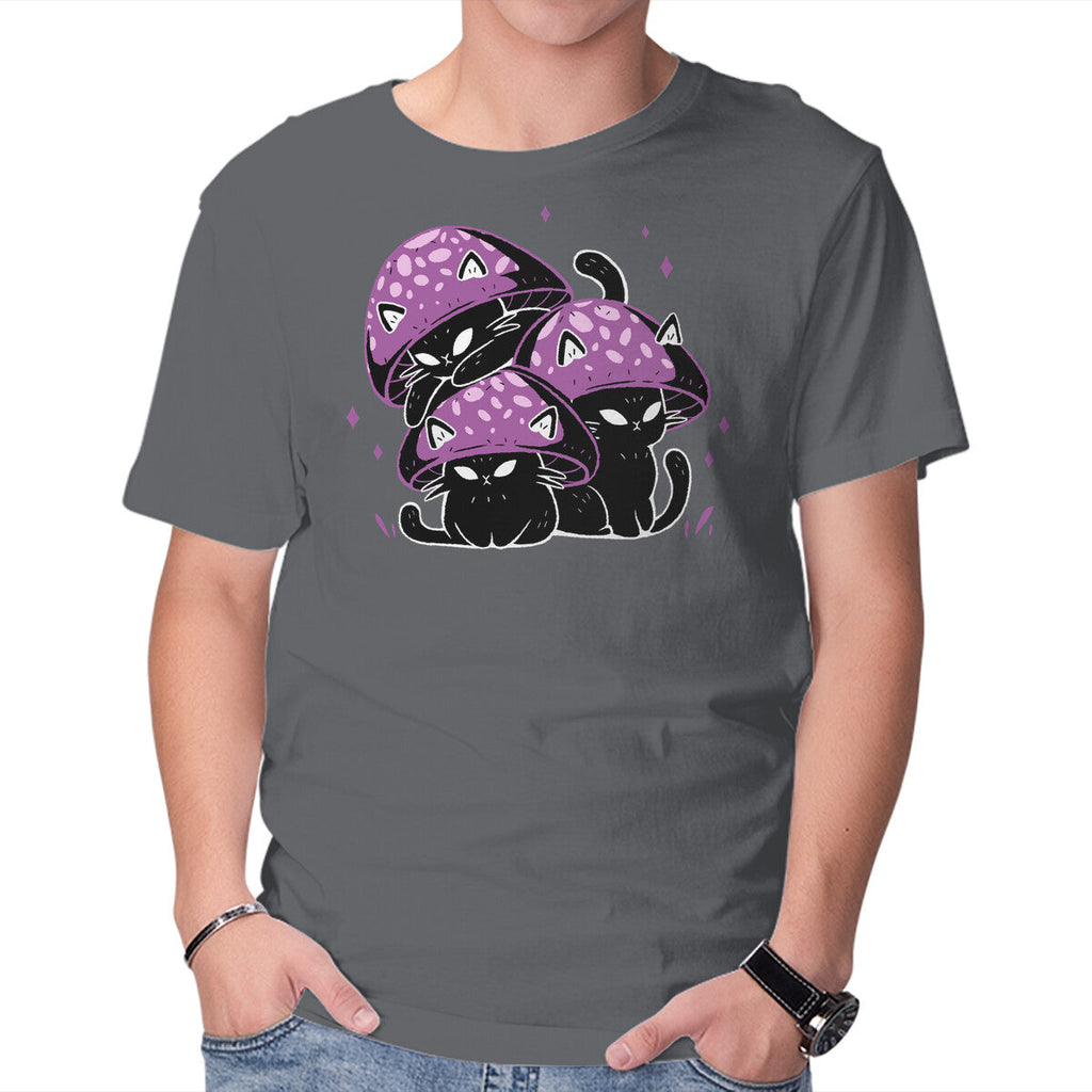 Mushroom Cats – Cat Graphic T-Shirt in charcoal, product display