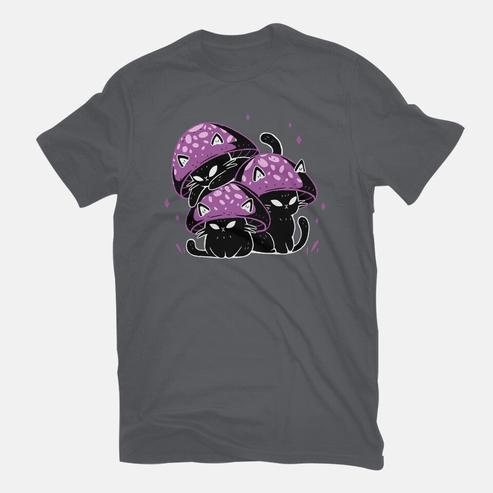 Mushroom Cats – Cat Graphic T-Shirt in charcoal, flat-lay product view