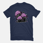 Mushroom Cats – Cat Graphic T-Shirt in navy, flat-lay product view
