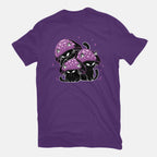 Mushroom Cats – Cat Graphic T-Shirt in purple, flat-lay product view
