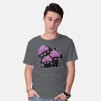 Model wearing charcoal Mushroom Cats – Cat Graphic T-Shirt