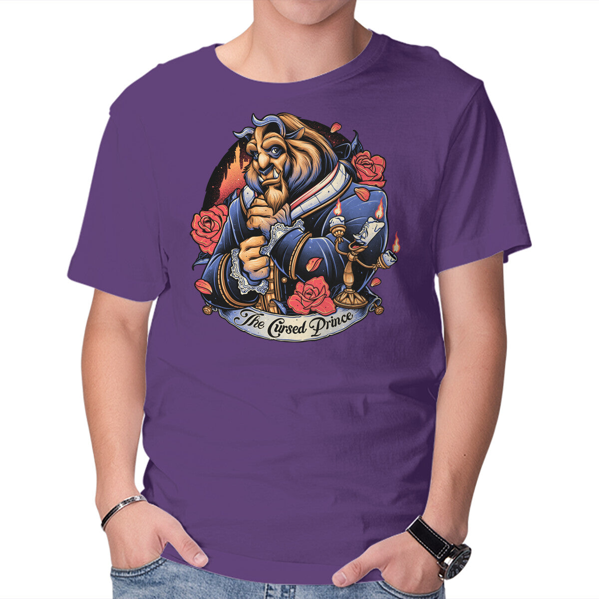 The Cursed Prince – Fantasy Graphic T-Shirt in purple, product display