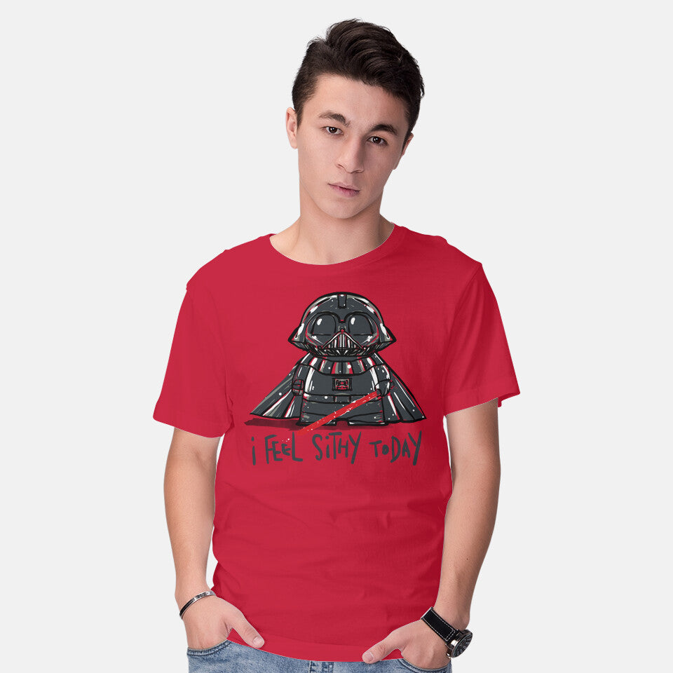 Model wearing red Sithy Inside – Gaming Graphic T-Shirt