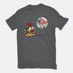 Bubble Attack – Gaming Graphic T-Shirt in charcoal, flat-lay product view