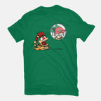 Bubble Attack – Gaming Graphic T-Shirt in green, flat-lay product view