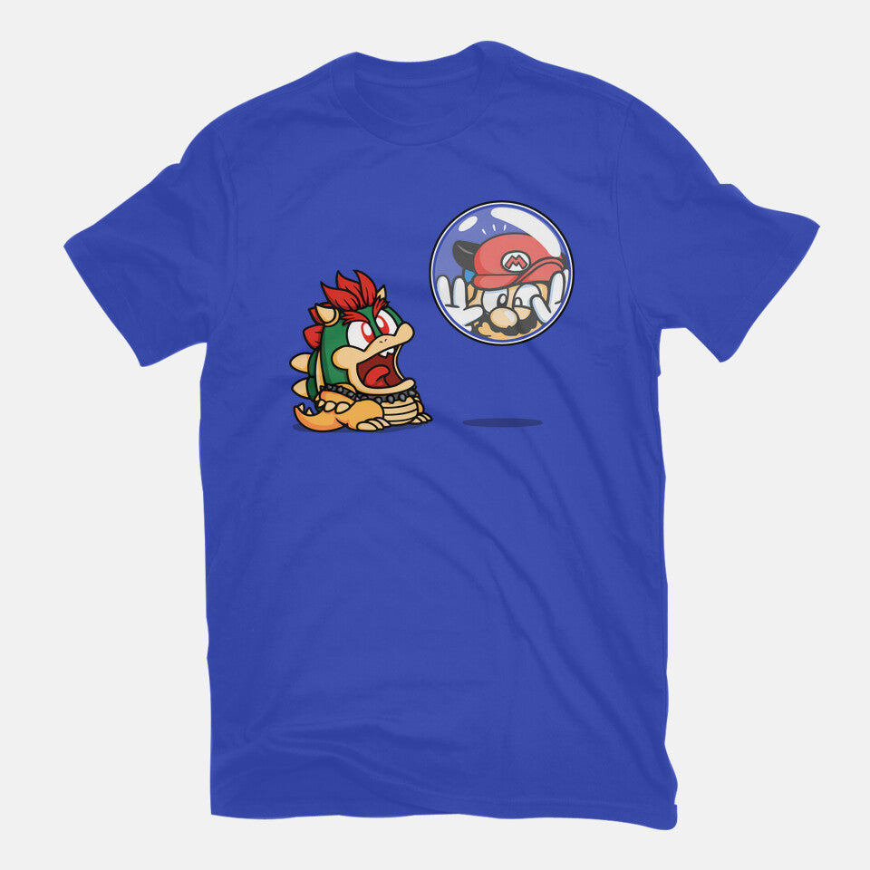 Bubble Attack – Gaming Graphic T-Shirt in royal blue, flat-lay product view