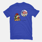 Bubble Attack – Gaming Graphic T-Shirt in royal blue, flat-lay product view