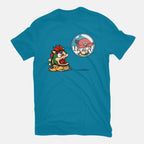 Bubble Attack – Gaming Graphic T-Shirt in turquoise, flat-lay product view