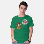 Model wearing green Bubble Attack – Gaming Graphic T-Shirt