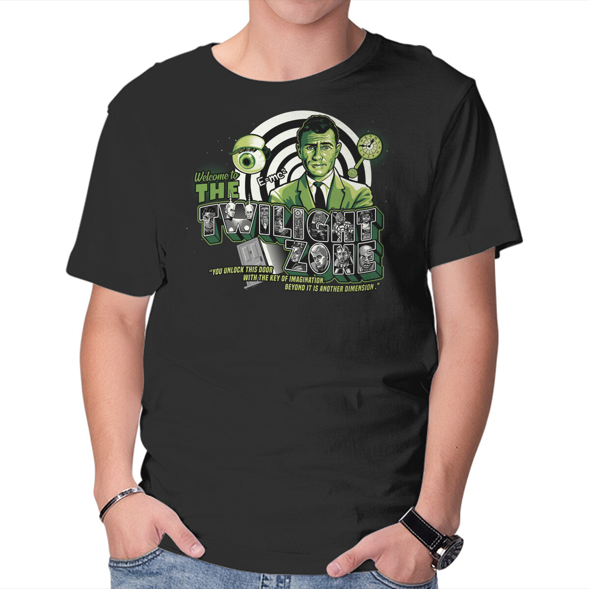 Welcome To Another Dimension – Retro Graphic T-Shirt in black, product display