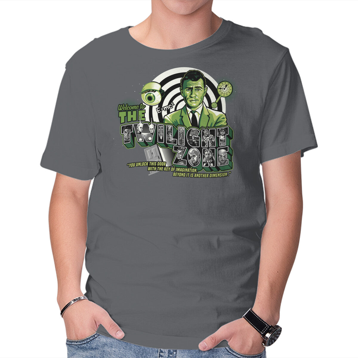 Welcome To Another Dimension – Retro Graphic T-Shirt in charcoal, product display