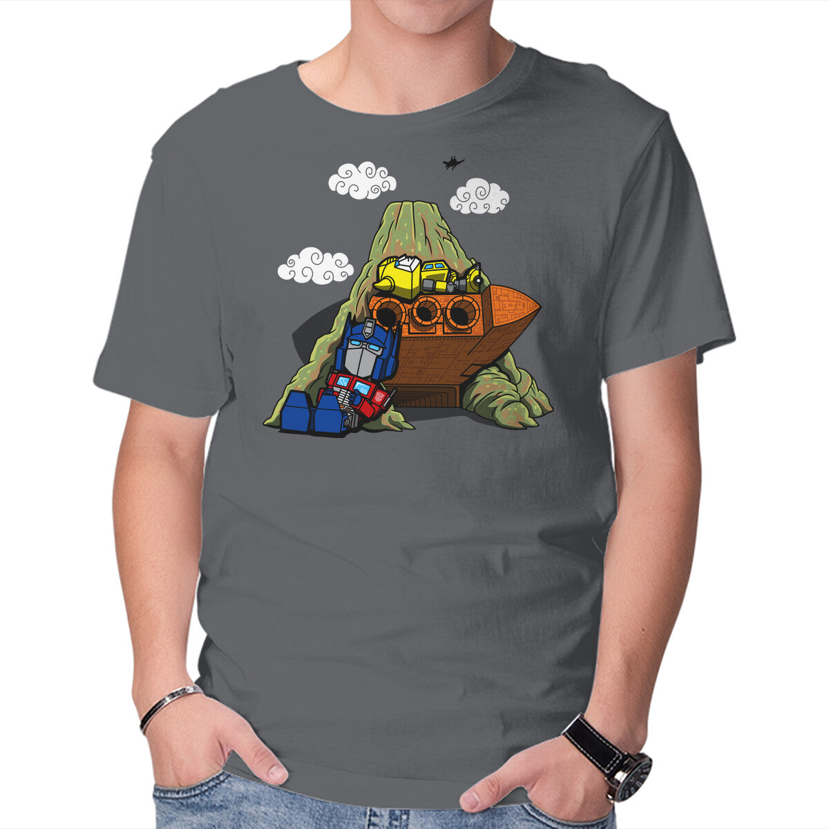 Cybertronian Nuts – Sci-Fi Graphic T-Shirt in charcoal, product display