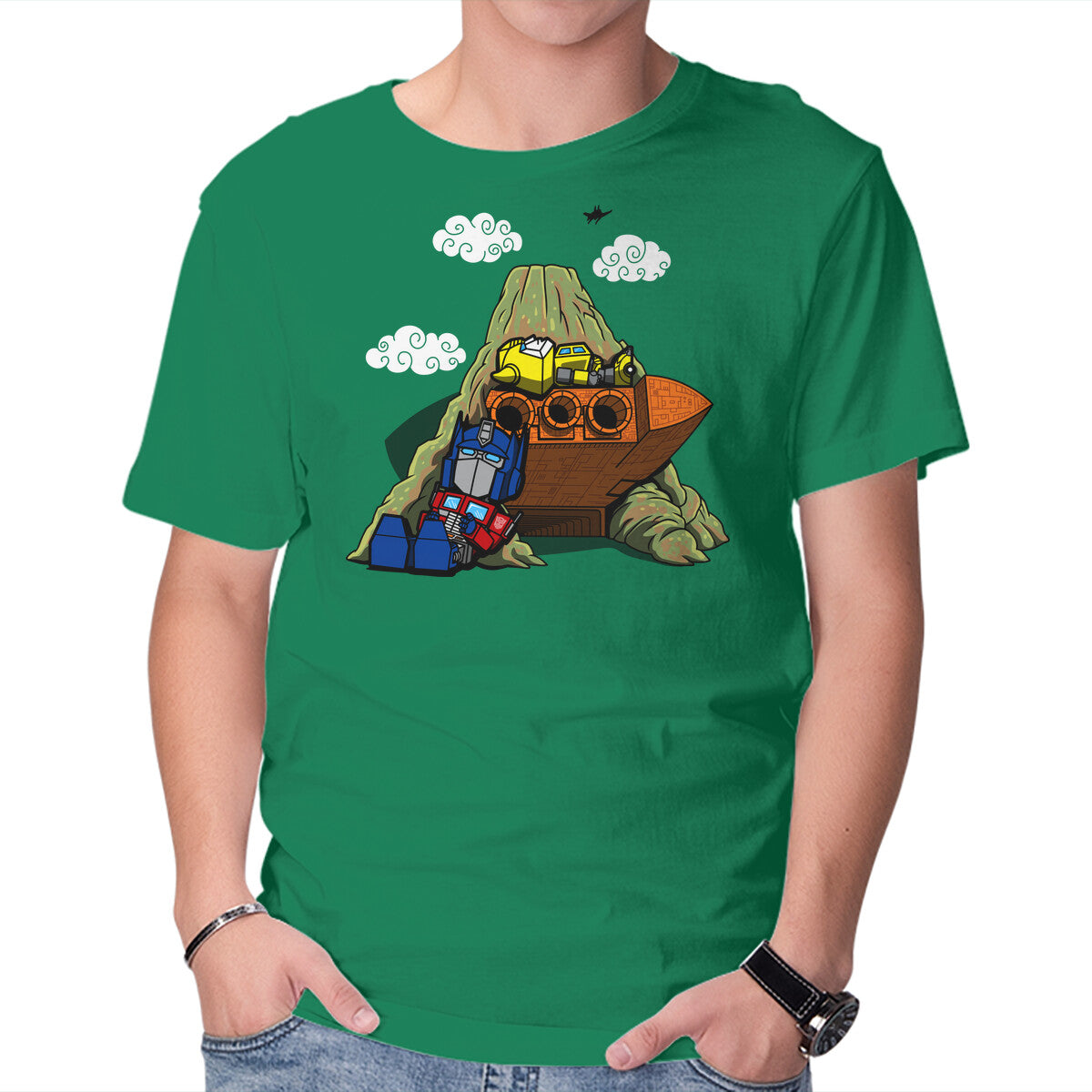 Cybertronian Nuts – Sci-Fi Graphic T-Shirt in green, product display