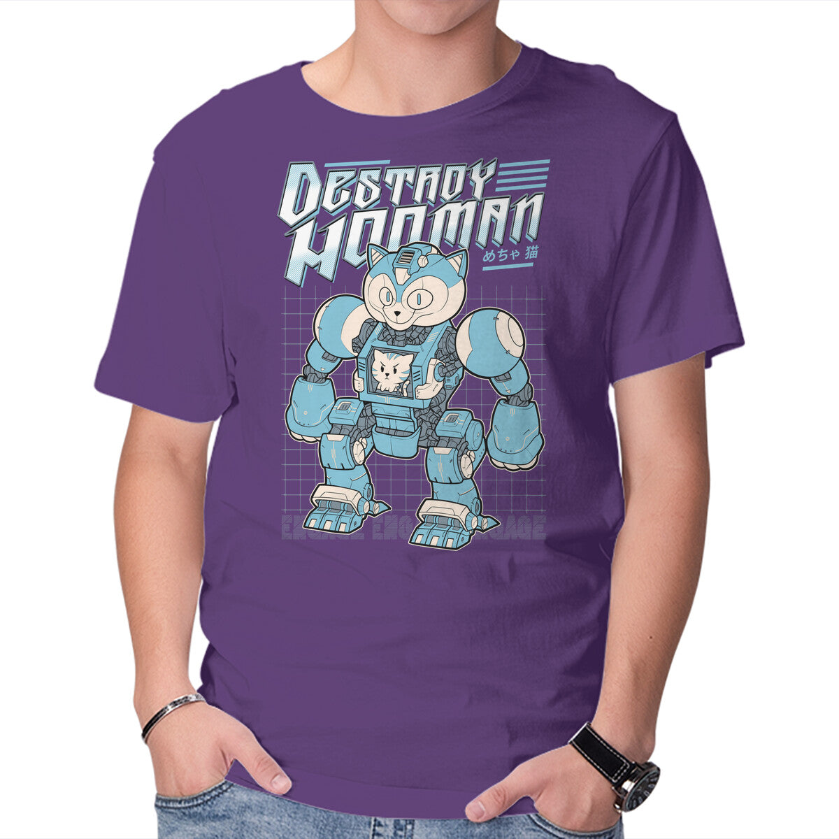 Mecha Neko – Cat Graphic T-Shirt in purple, product display