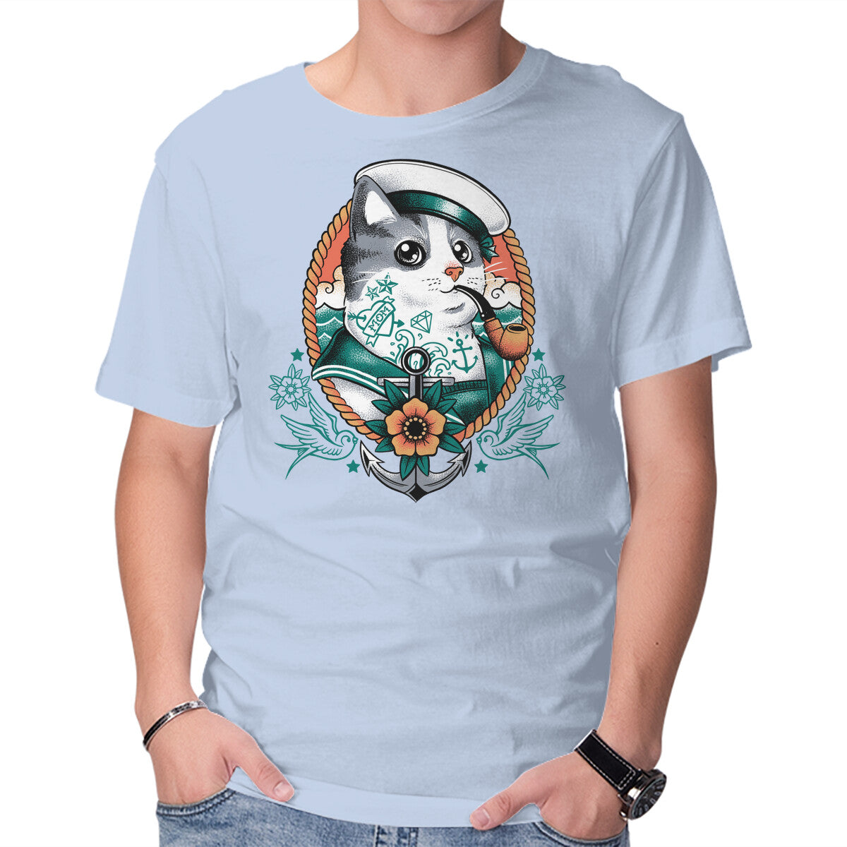 Sailor Cat Tattoo – Cat Graphic T-Shirt in blue, product display