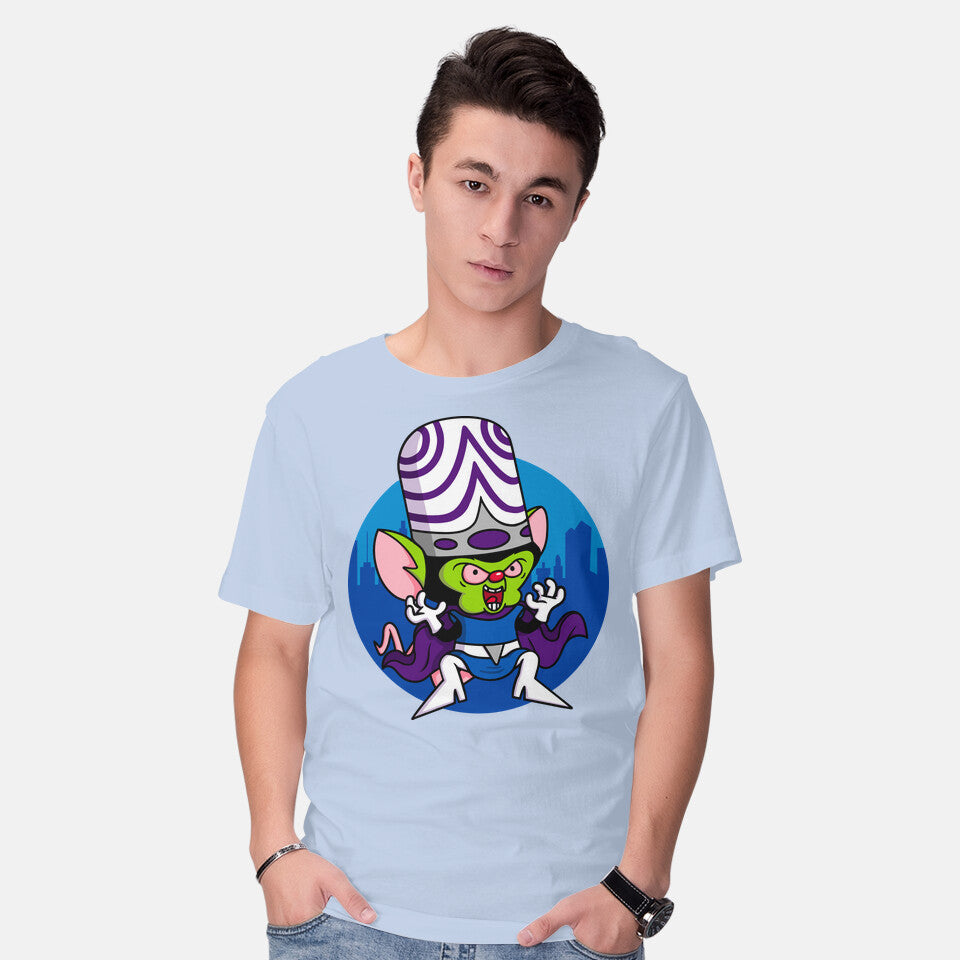 Model wearing blue Double Conqueror Graphic T-Shirt
