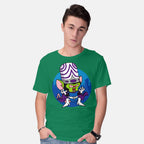 Model wearing green Double Conqueror Graphic T-Shirt
