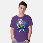 Model wearing purple Double Conqueror Graphic T-Shirt
