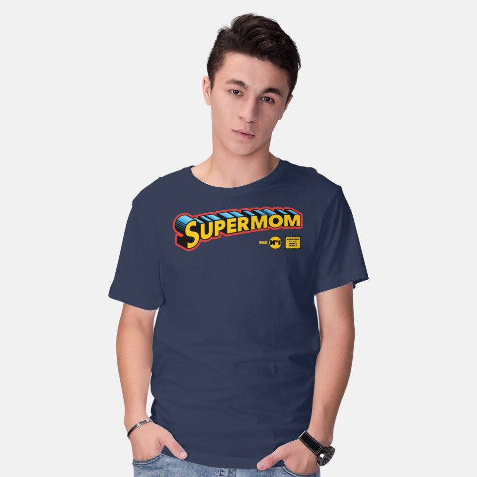 Model wearing navy Supermom Graphic T-Shirt