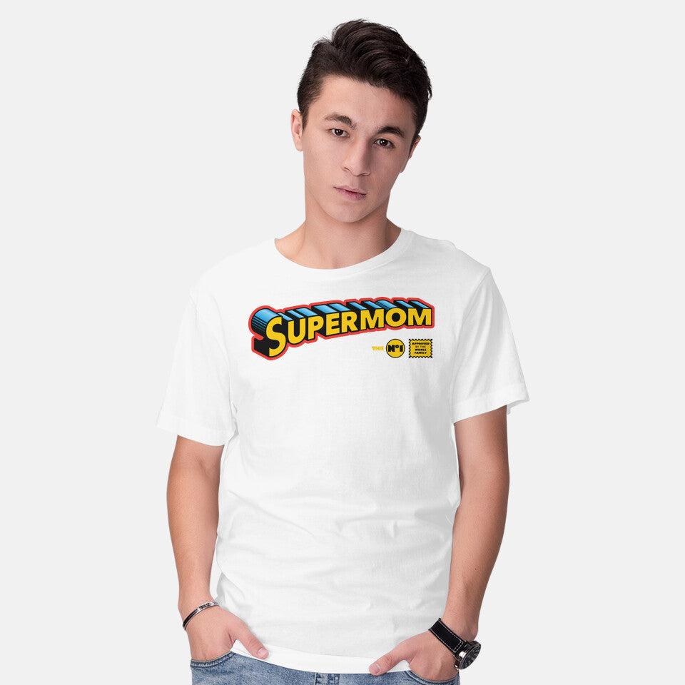 Model wearing white Supermom Graphic T-Shirt
