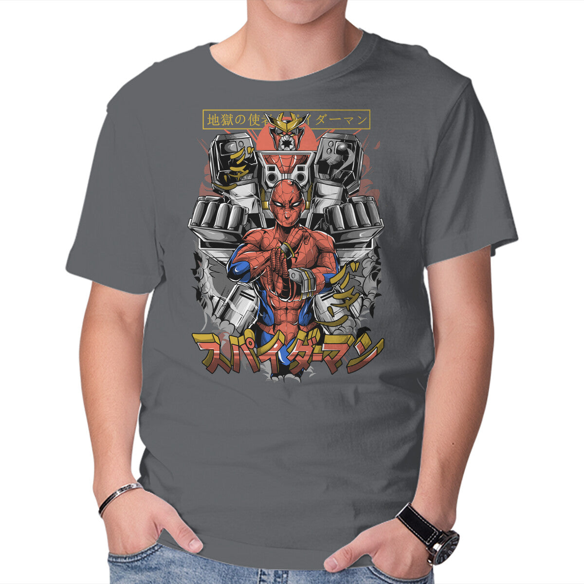 Spider Power Graphic T-Shirt in charcoal, product display