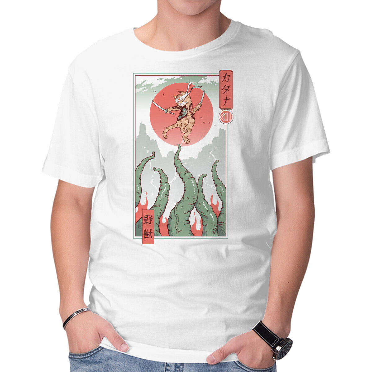 Catana Taming The Beast – Cat Graphic T-Shirt in white, product display