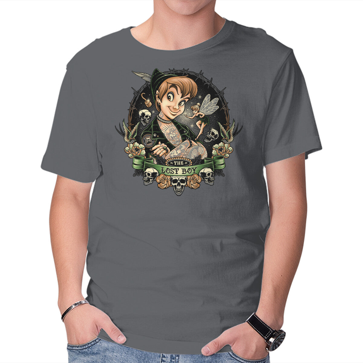 A Lost Boy – Fantasy Graphic T-Shirt in charcoal, product display