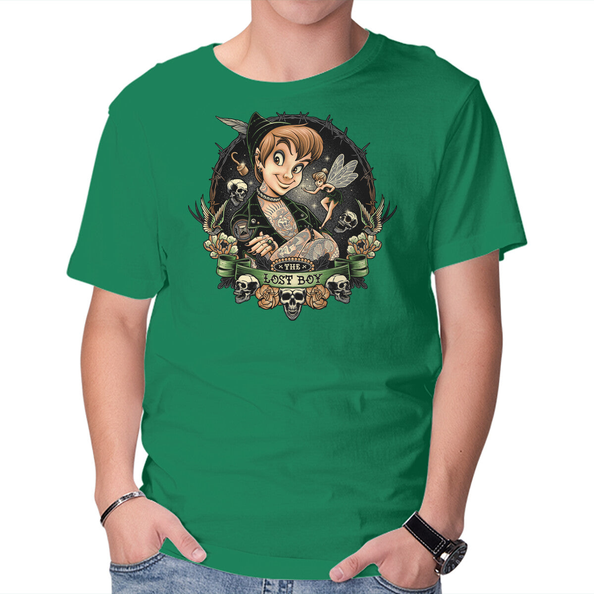 A Lost Boy – Fantasy Graphic T-Shirt in green, product display