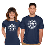 Model wearing navy Dark Shadows – Sci-Fi Graphic T-Shirt